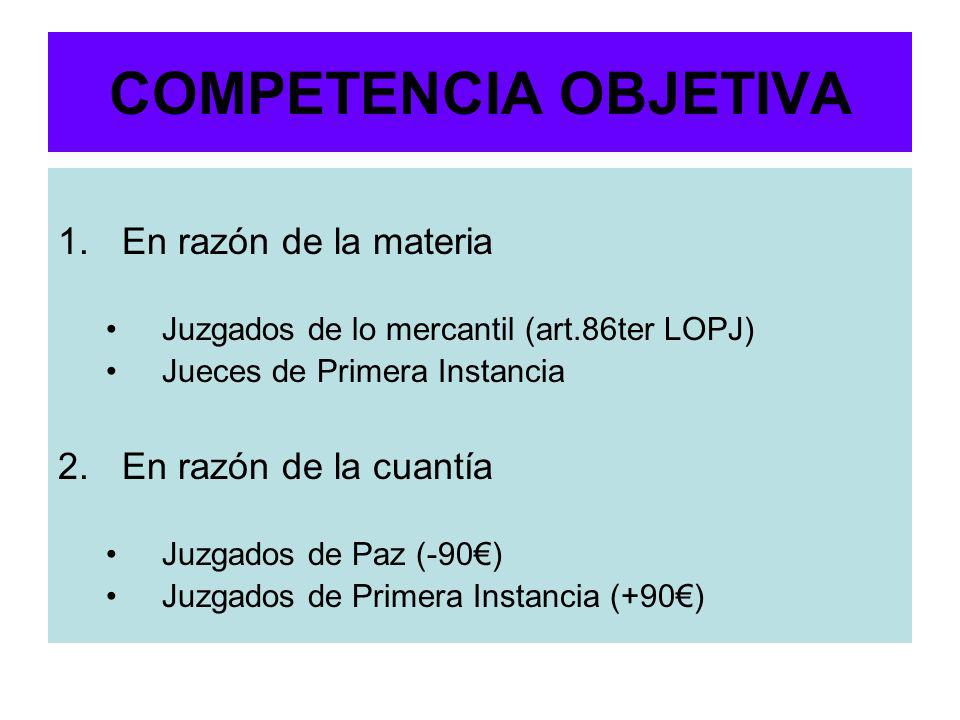 COMPETENCIA OBJETIVA En razón de la materia En razón de la cuantía