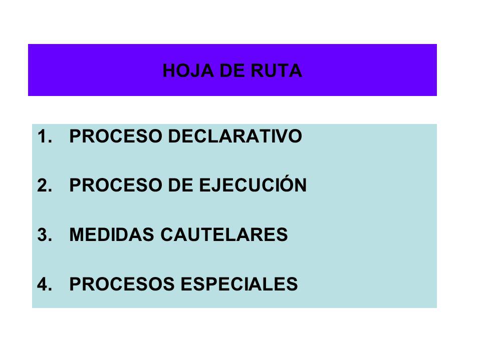 HOJA DE RUTA PROCESO DECLARATIVO PROCESO DE EJECUCIÓN MEDIDAS CAUTELARES PROCESOS ESPECIALES