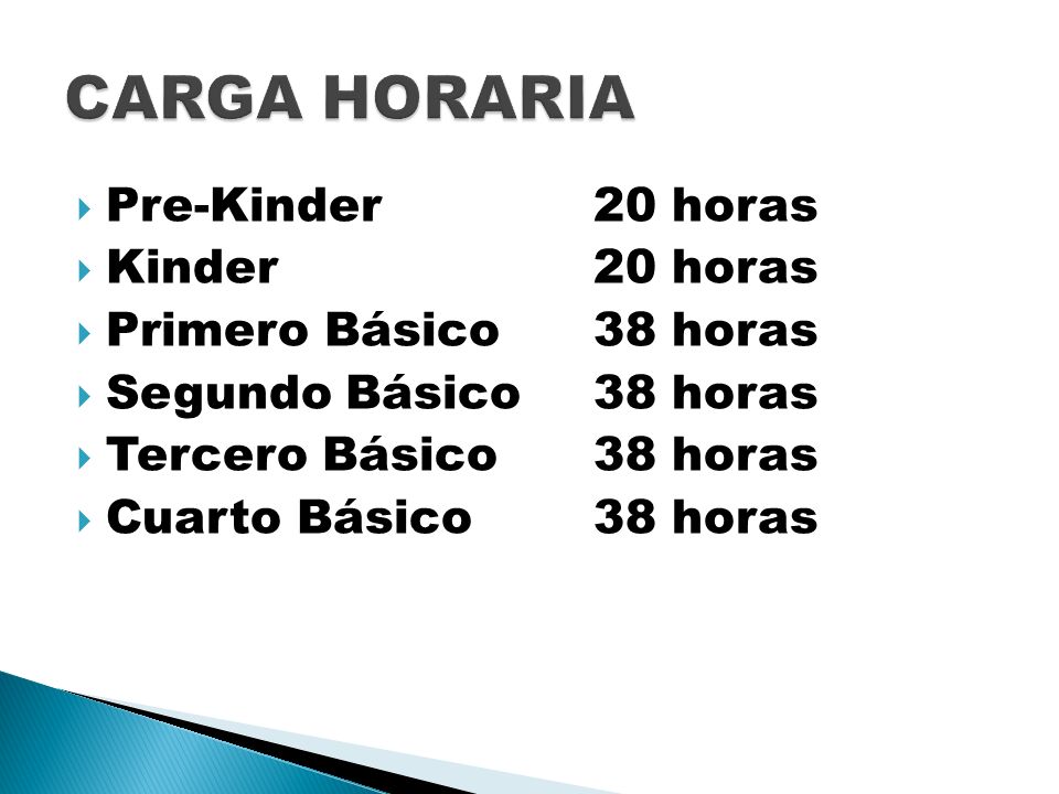CARGA HORARIA Pre-Kinder 20 horas Kinder 20 horas