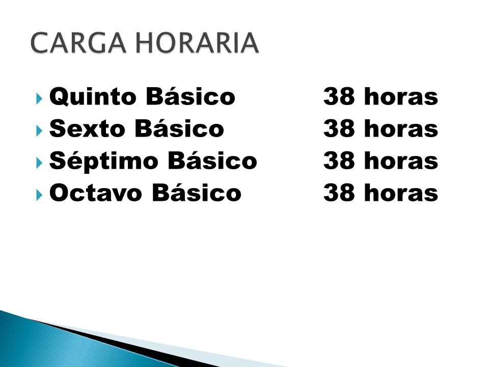 CARGA HORARIA Quinto Básico 38 horas Sexto Básico 38 horas