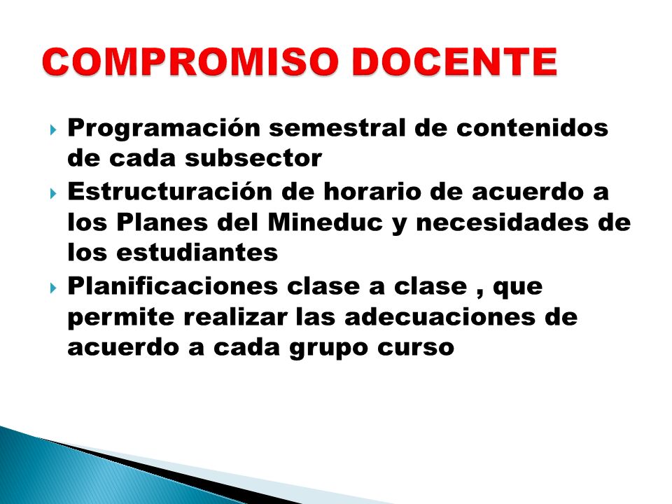 COMPROMISO DOCENTE Programación semestral de contenidos de cada subsector.