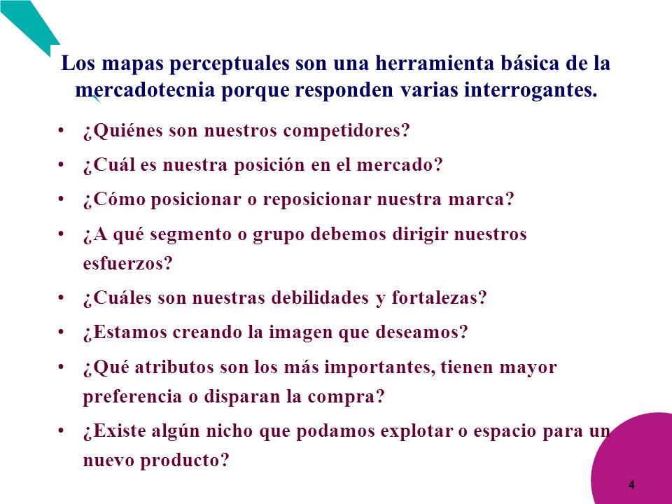 Los mapas perceptuales son una herramienta básica de la mercadotecnia porque responden varias interrogantes.