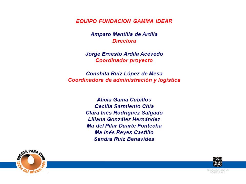 EQUIPO FUNDACION GAMMA IDEAR Amparo Mantilla de Ardila Directora
