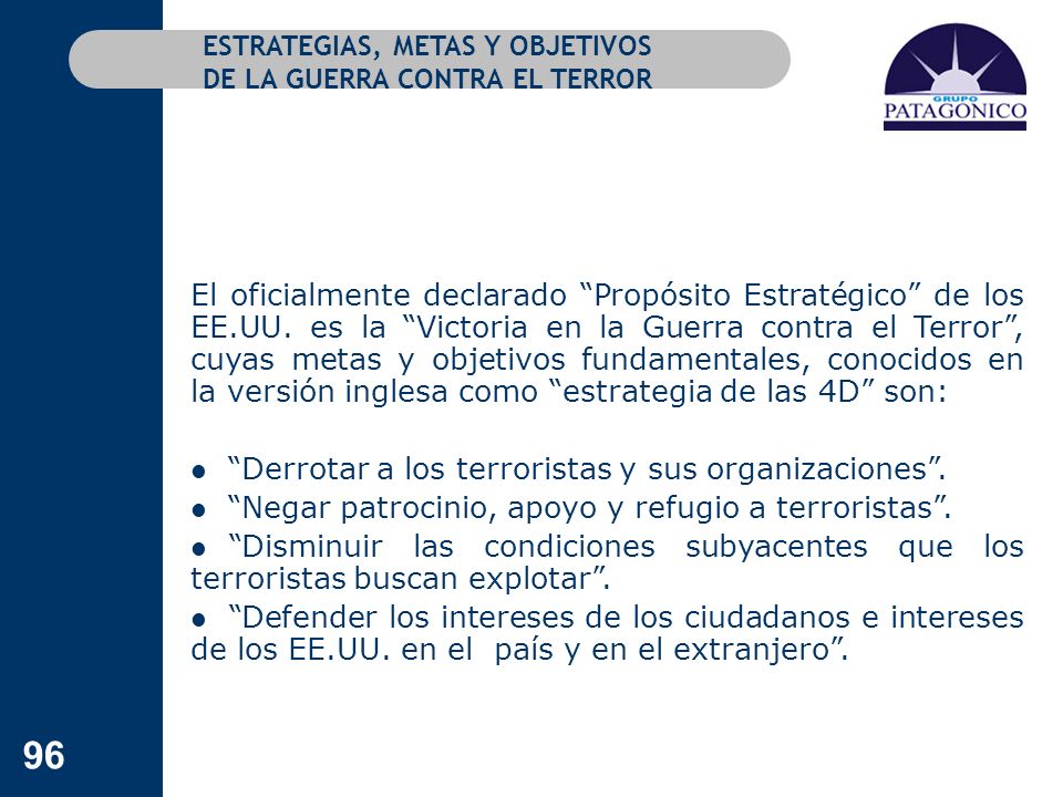 ESTRATEGIAS, METAS Y OBJETIVOS DE LA GUERRA CONTRA EL TERROR