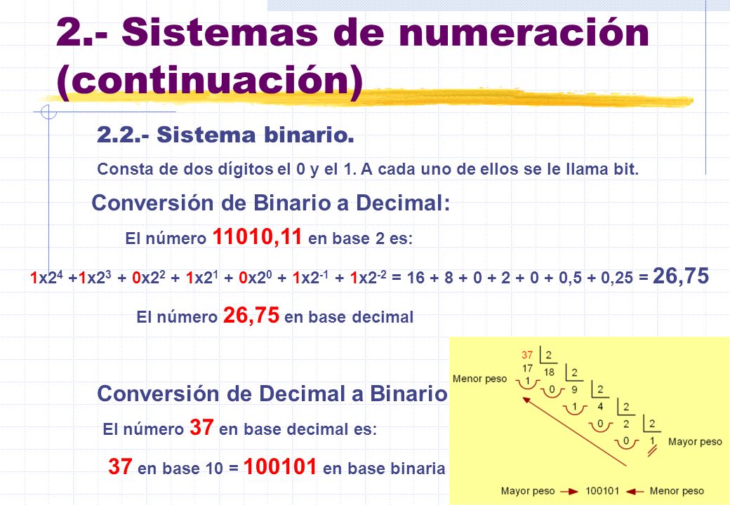 2.- Sistemas de numeración (continuación)