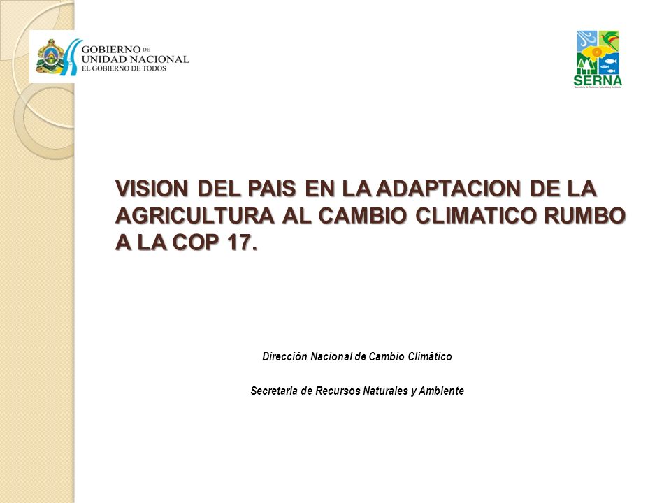 VISION DEL PAIS EN LA ADAPTACION DE LA AGRICULTURA AL CAMBIO CLIMATICO RUMBO A LA COP 17.