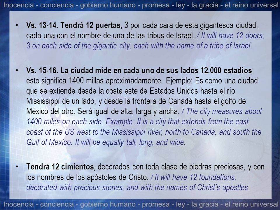 Vs Tendrá 12 puertas, 3 por cada cara de esta gigantesca ciudad, cada una con el nombre de una de las tribus de Israel. / It will have 12 doors, 3 on each side of the gigantic city, each with the name of a tribe of Israel.