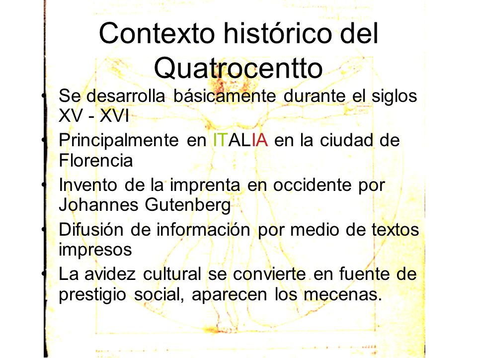 Contexto histórico del Quatrocentto