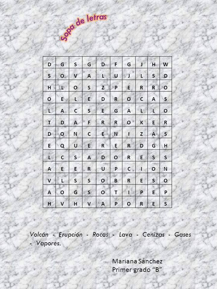 Sopa de letras D. G. S. F. J. H. W. O. V. A. L. U. Z. P. E. R. C. T. K. N. I.