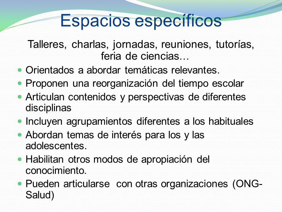 Talleres, charlas, jornadas, reuniones, tutorías, feria de ciencias…