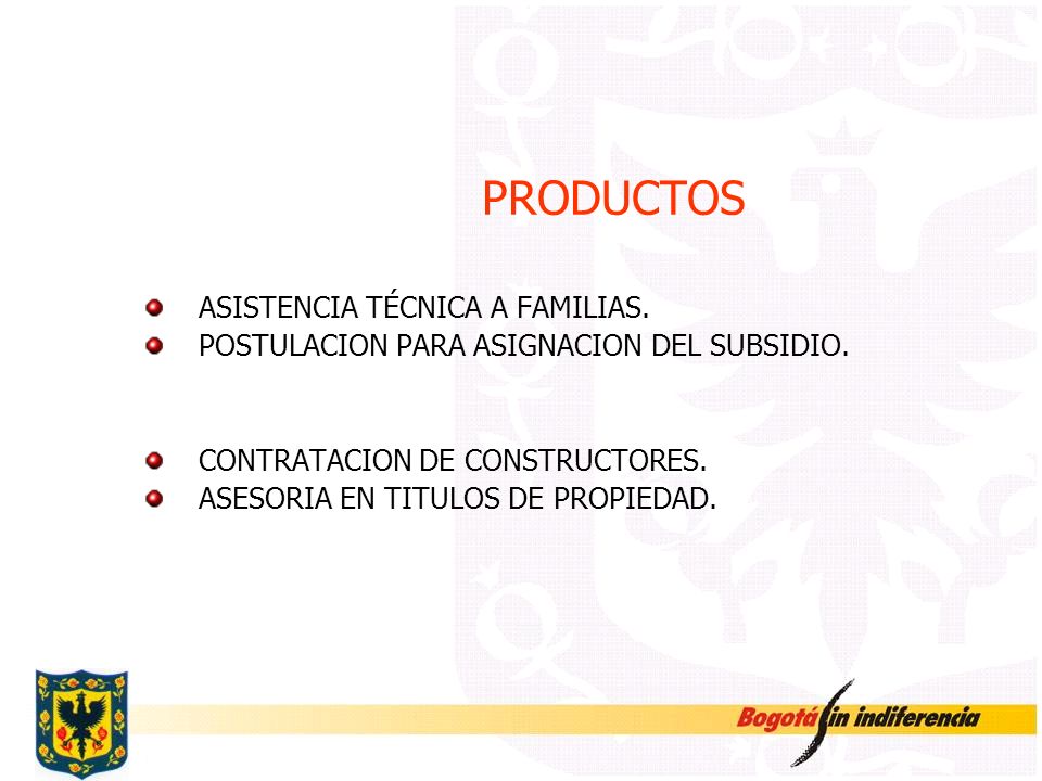 PRODUCTOS ASISTENCIA TÉCNICA A FAMILIAS.