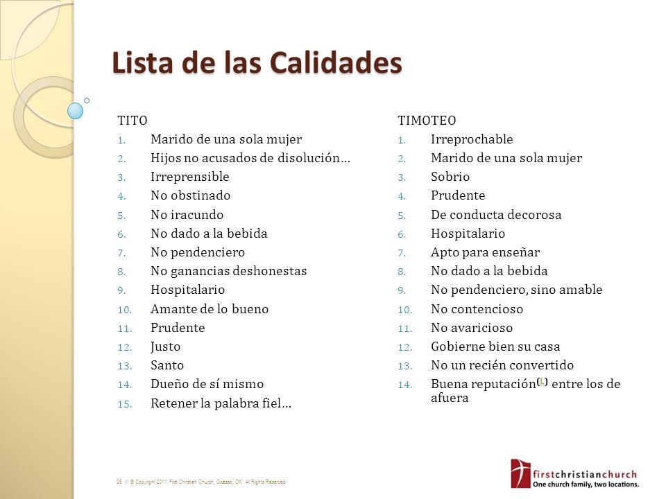 Lista de las Calidades TITO Marido de una sola mujer