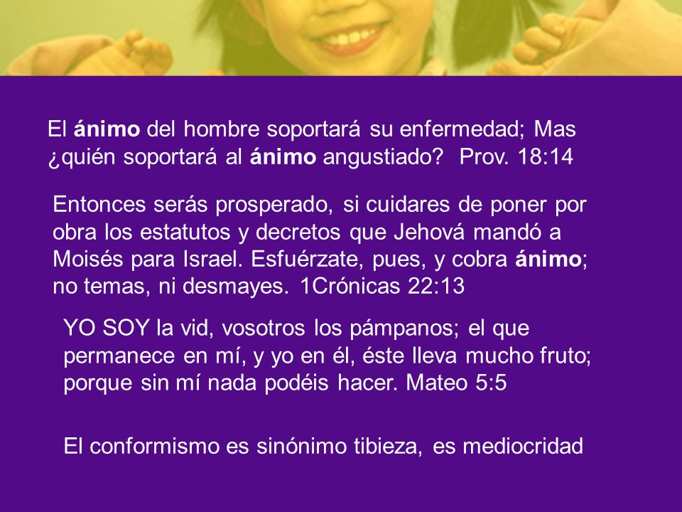 El ánimo del hombre soportará su enfermedad; Mas ¿quién soportará al ánimo angustiado Prov. 18:14