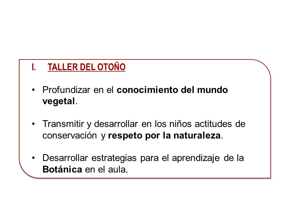 TALLER DEL OTOÑO Profundizar en el conocimiento del mundo vegetal.