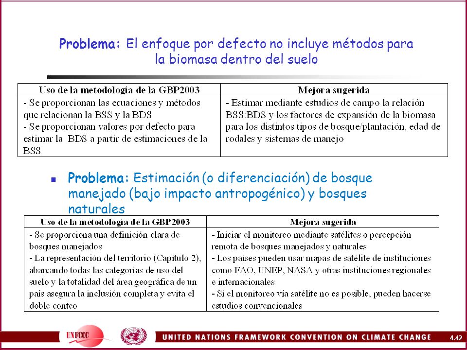 Problema: El enfoque por defecto no incluye métodos para la biomasa dentro del suelo