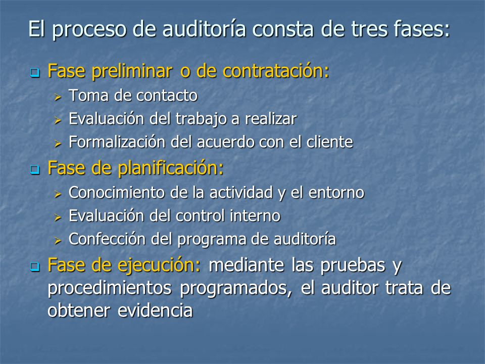 El proceso de auditoría consta de tres fases: