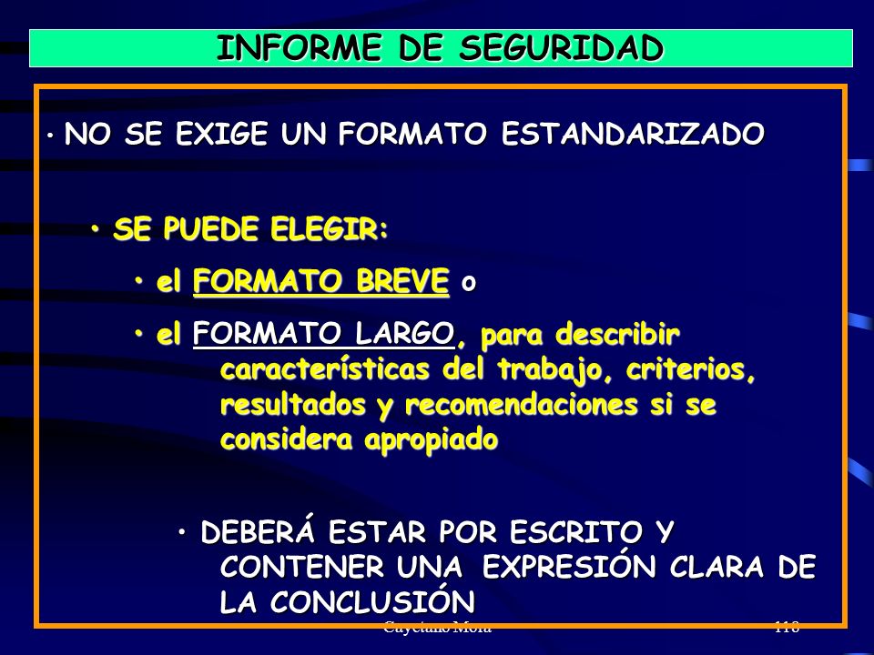 INFORME DE SEGURIDAD SE PUEDE ELEGIR: el FORMATO BREVE o