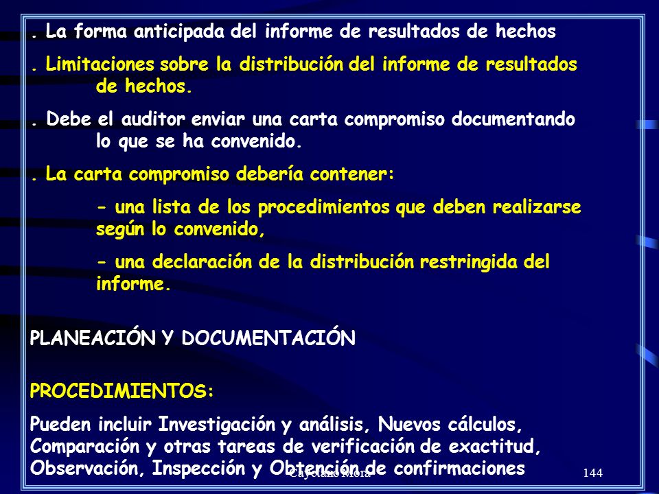 . La forma anticipada del informe de resultados de hechos