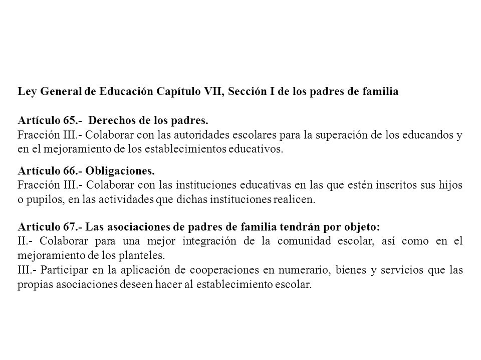Ley General de Educación Capítulo VII, Sección I de los padres de familia