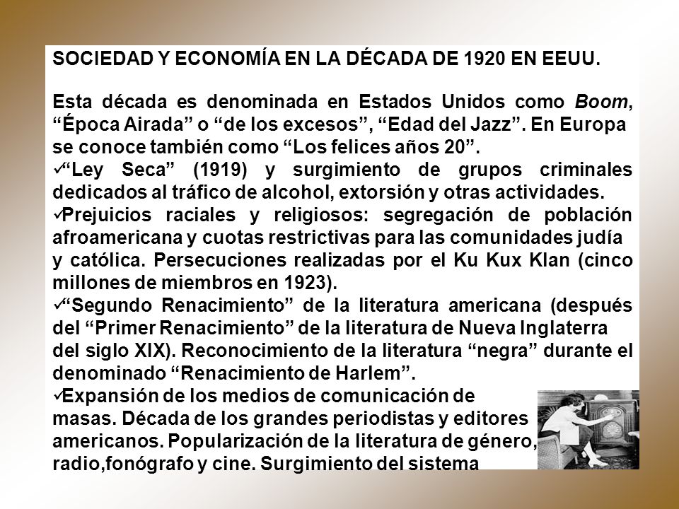 SOCIEDAD Y ECONOMÍA EN LA DÉCADA DE 1920 EN EEUU.