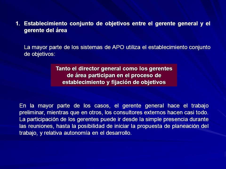 Establecimiento conjunto de objetivos entre el gerente general y el gerente del área