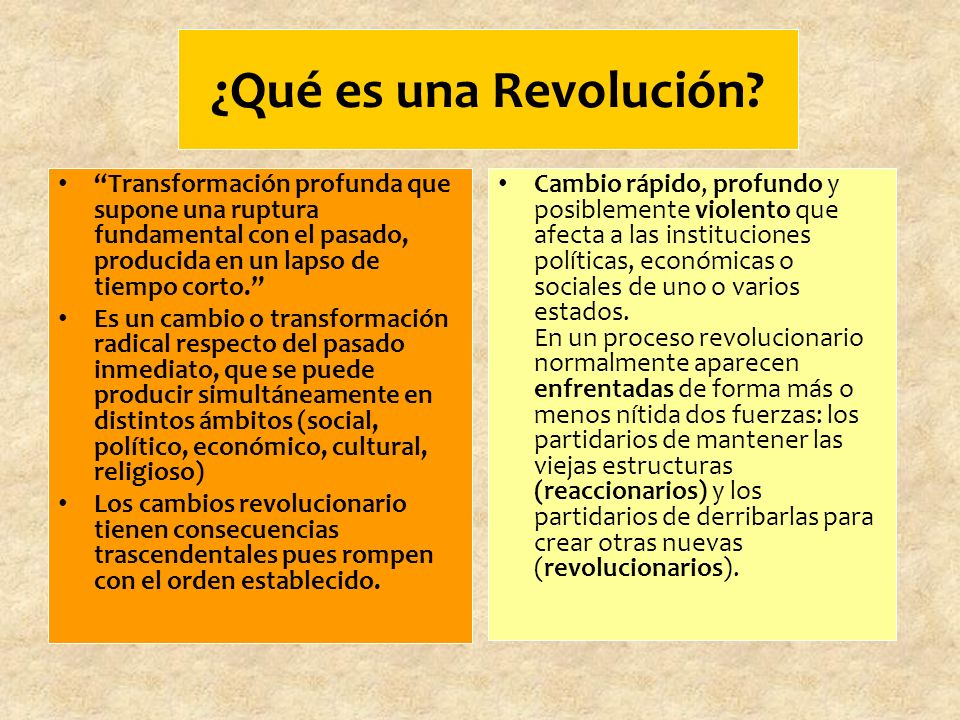 ¿Qué es una Revolución Transformación profunda que supone una ruptura fundamental con el pasado, producida en un lapso de tiempo corto.