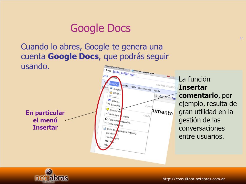 Google Docs Cuando lo abres, Google te genera una cuenta Google Docs, que podrás seguir usando.
