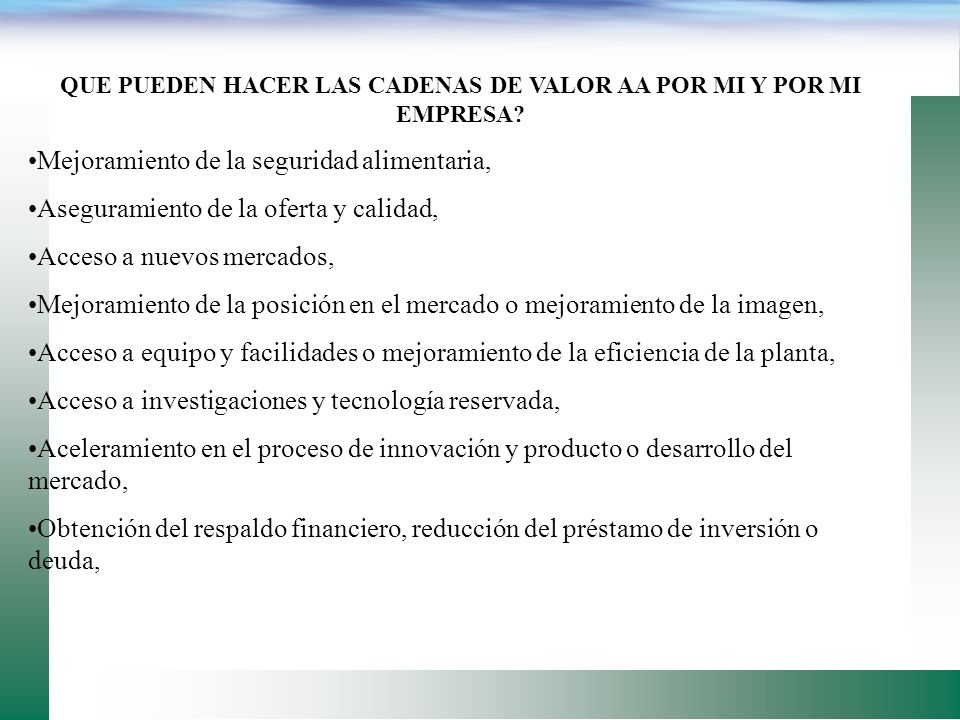QUE PUEDEN HACER LAS CADENAS DE VALOR AA POR MI Y POR MI EMPRESA