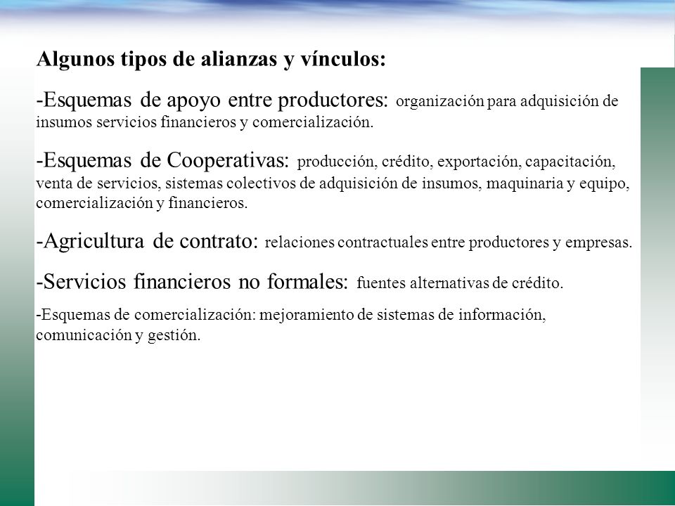 Algunos tipos de alianzas y vínculos: