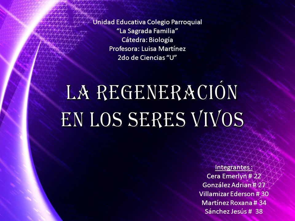 La Regeneración En los seres vivos Unidad Educativa Colegio Parroquial