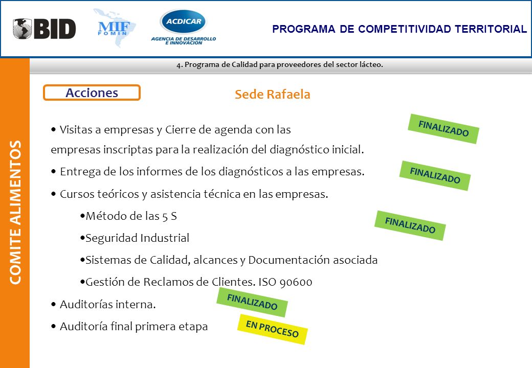 4. Programa de Calidad para proveedores del sector lácteo.