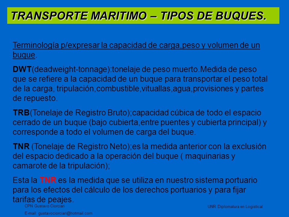 TRANSPORTE MARITIMO – TIPOS DE BUQUES.