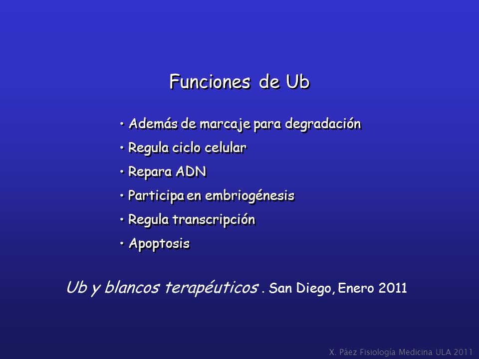 Funciones de Ub Ub y blancos terapéuticos . San Diego, Enero 2011