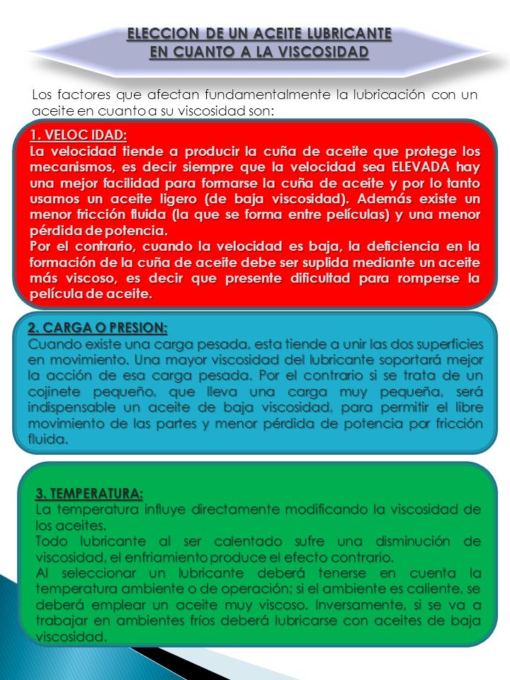 ELECCION DE UN ACEITE LUBRICANTE EN CUANTO A LA VISCOSIDAD
