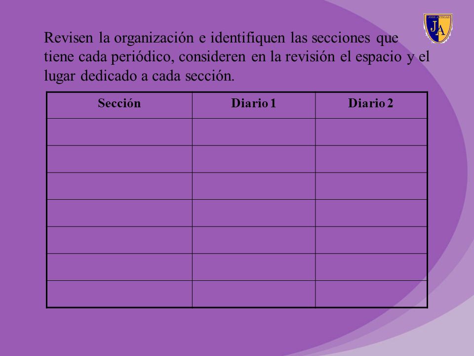 Revisen la organización e identifiquen las secciones que tiene cada periódico, consideren en la revisión el espacio y el lugar dedicado a cada sección.