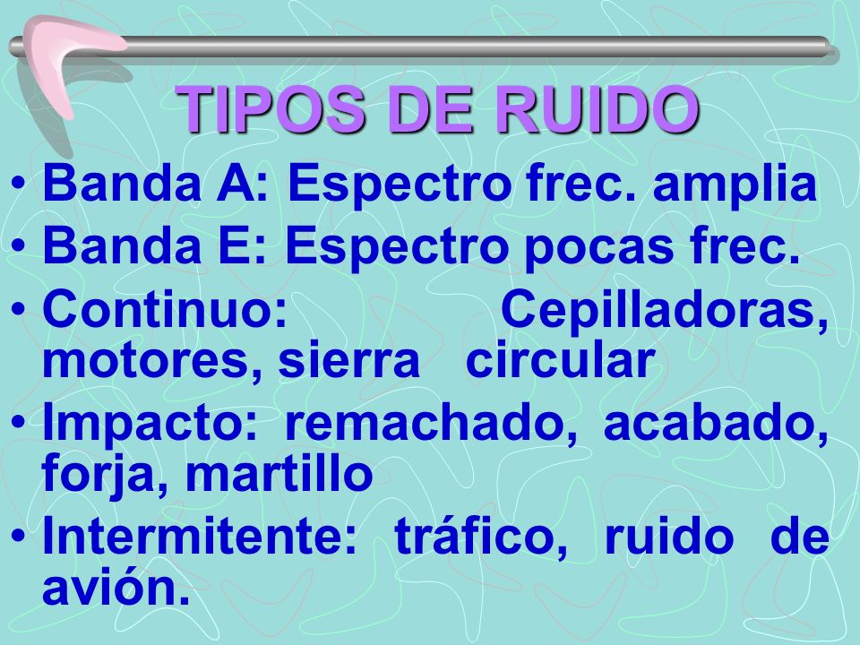 TIPOS DE RUIDO Banda A: Espectro frec. amplia
