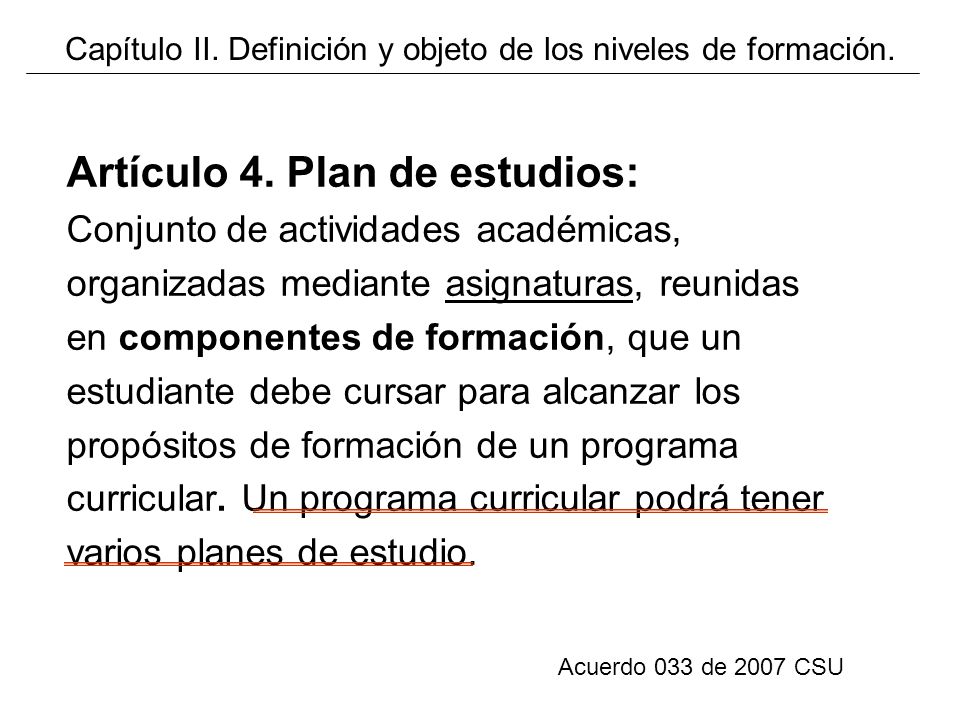 Capítulo II. Definición y objeto de los niveles de formación.