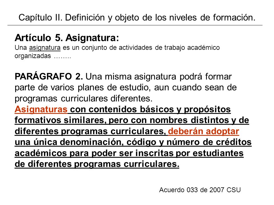 Capítulo II. Definición y objeto de los niveles de formación.