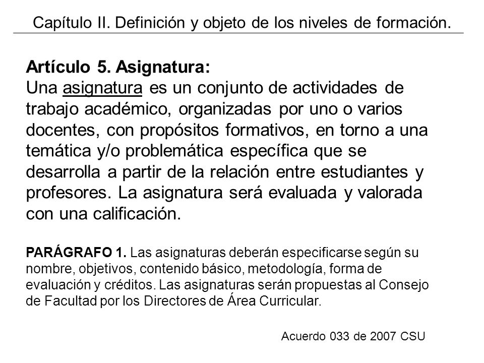 Capítulo II. Definición y objeto de los niveles de formación.