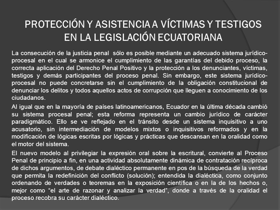 PROTECCIÓN Y ASISTENCIA A VÍCTIMAS Y TESTIGOS EN LA LEGISLACIÓN ECUATORIANA