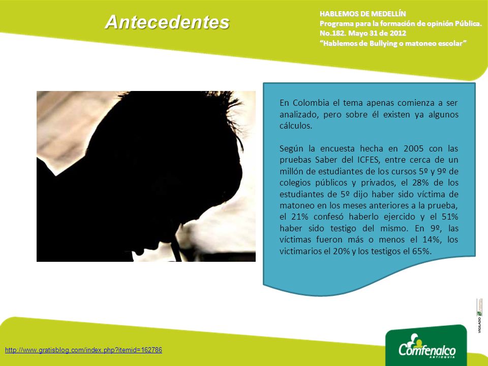 Antecedentes HABLEMOS DE MEDELLÍN. Programa para la formación de opinión Pública. No.182. Mayo 31 de