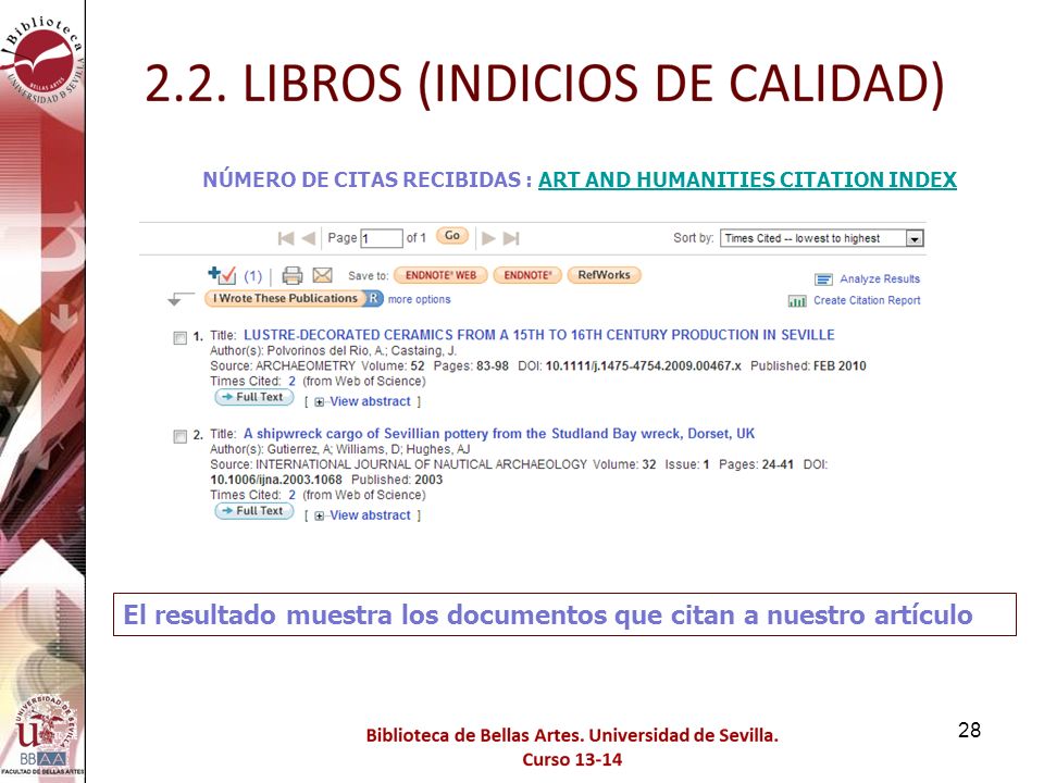 El resultado muestra los documentos que citan a nuestro artículo
