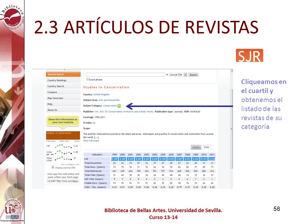 2.3 ARTÍCULOS DE REVISTAS Cliqueamos en el cuartil y obtenemos el listado de las revistas de su categoría.