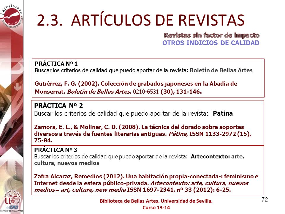 2.3. ARTÍCULOS DE REVISTAS Revistas sin factor de impacto