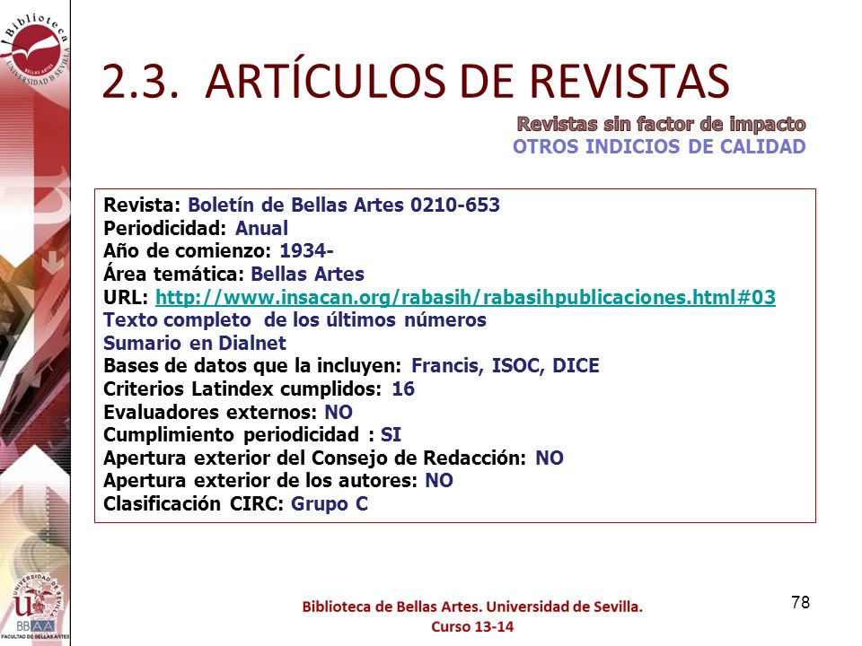 2.3. ARTÍCULOS DE REVISTAS Revistas sin factor de impacto