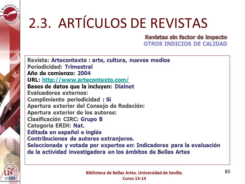 2.3. ARTÍCULOS DE REVISTAS Revistas sin factor de impacto