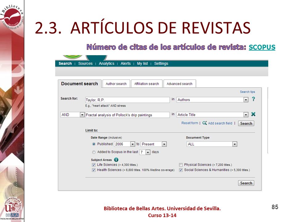 2.3. ARTÍCULOS DE REVISTAS Número de citas de los artículos de revista: SCOPUS