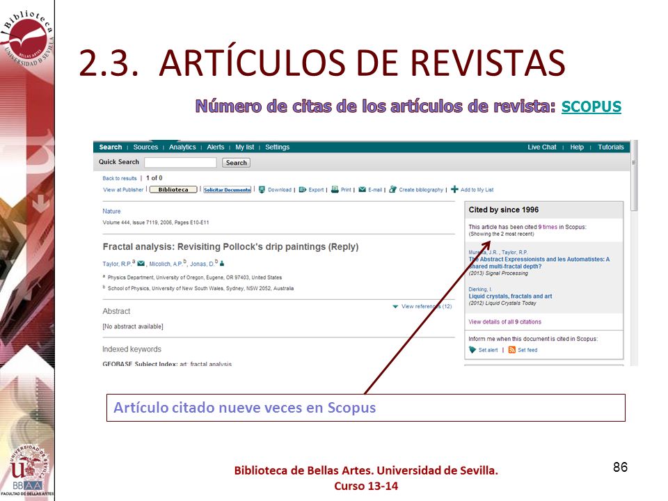 2.3. ARTÍCULOS DE REVISTAS Número de citas de los artículos de revista: SCOPUS.