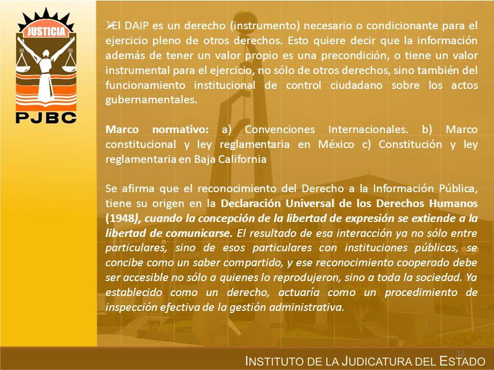 El DAIP es un derecho (instrumento) necesario o condicionante para el ejercicio pleno de otros derechos. Esto quiere decir que la información además de tener un valor propio es una precondición, o tiene un valor instrumental para el ejercicio, no sólo de otros derechos, sino también del funcionamiento institucional de control ciudadano sobre los actos gubernamentales.