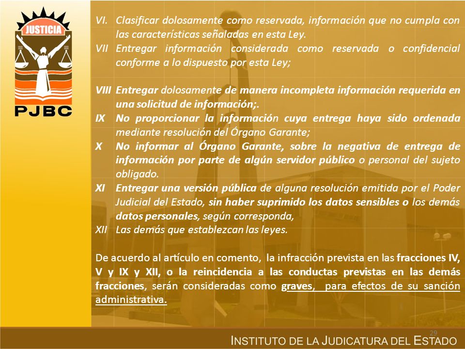 VI. Clasificar dolosamente como reservada, información que no cumpla con las características señaladas en esta Ley.